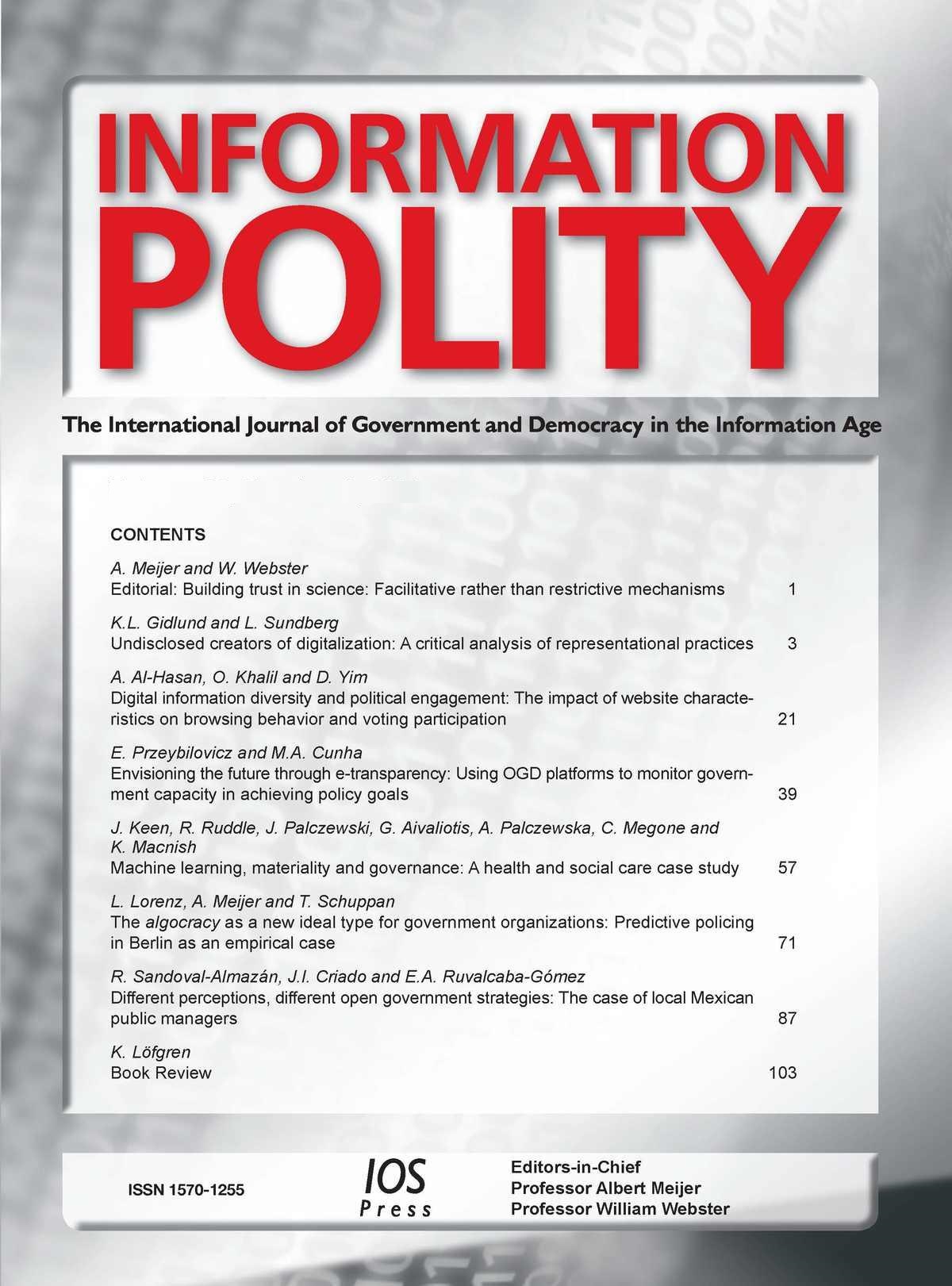 grey cover with red header of the journal of Information Polity