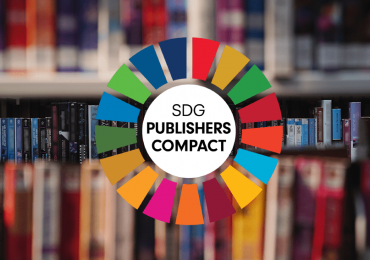 SDGs Publishers Compact colourful logo with a background of books