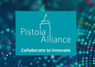 Pistoia Alliance logo on aqua blue background