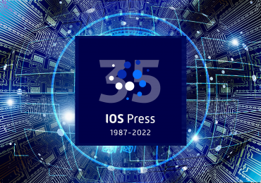 blue digital background with IOS Press logo