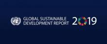 Global Sustainable Development Report 2019 visual (text on blue background)