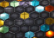 Colorful illuminated hexagonal tiles